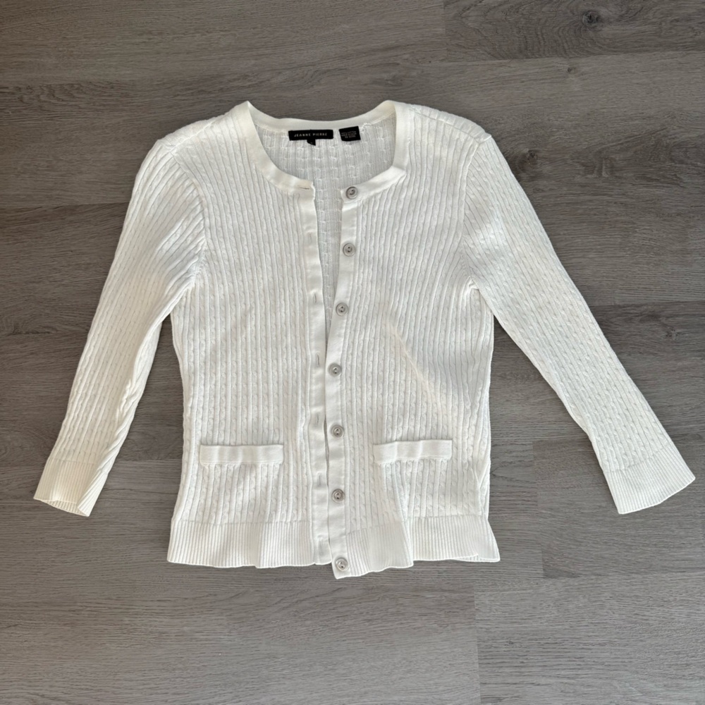 JEANNE PIERRE Cream Button-Up Cardigan